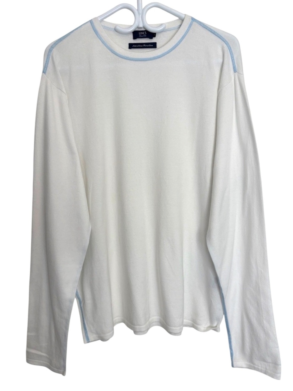 Lincs David Chu White Lightweight Cotton Pullover Sweater Size L